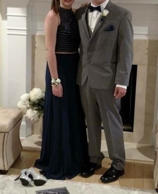 2 piece navy blue prom dress